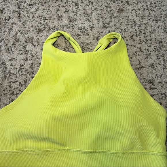 Lululemon Wasabi Green Energy High-Neck Longline Ribbed Padded Sports Bra Size 8 - Picture 2 of 7